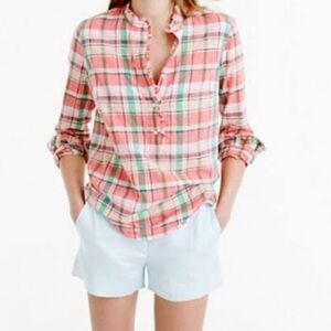 J. Crew 1/2 Button Down popover Plaid Shirt mandarin collar Multi Women’s Size 6